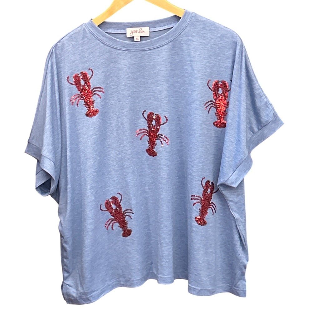 Jess Lea Lobster Top Coastal Nautical Whimsical Seashore Preppy Funky Beachy